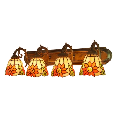 Multicolored Floral Sconce Light Tiffany Retro Style Stained Glass 4 Lights Wall Mount Light