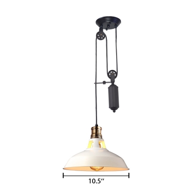 Pulley Suspended Light Retro Style Steel Pendant Lamp in White for Bedroom Staircase