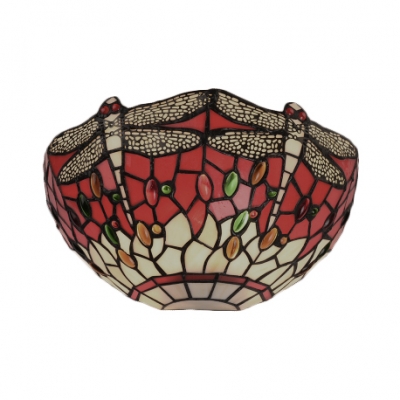 Blue/Red Stained Glass Dragonfly Motif Tiffany Style Sconce Light with Colorful Jewels Accented