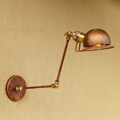 Retro Adjustable Arm Wall Lamp Iron 1 Bulb Wall Light Fixture in Rust for Coffee Shop