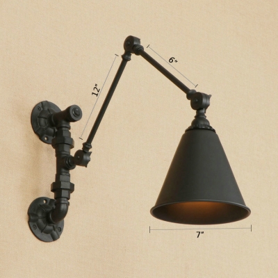Retro Style Cone Wall Light Small Adjustable Steel Single Light Wall Mount Fixture in Black