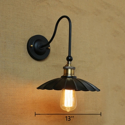Scallop Shade Wall Lamp Vintage Steel 1 Bulb Sconce Light in Antique Brass for Balcony