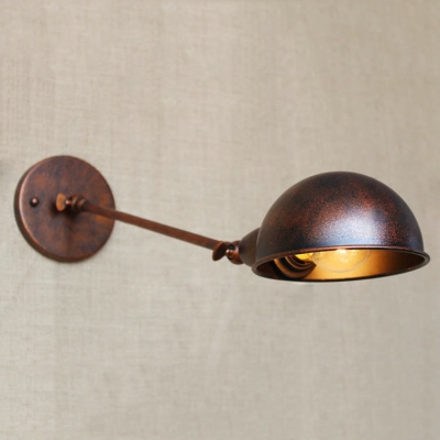 Single Bulb Dome Sconce Light Retro Style Rotatable Iron Wall Mount Fixture in Rust Finish