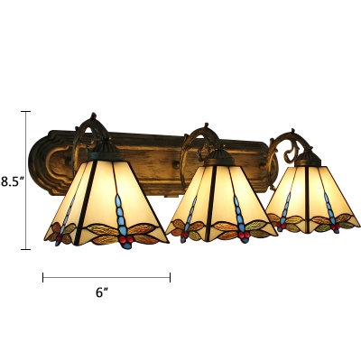 Tiffany Style Dragonfly Wall Lamp Stained Glass 3 Lights Wall Mount Fixture in Beige