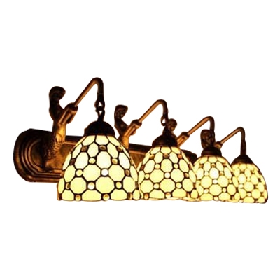 Tiffany Style Jeweled Wall Mount Fixture Stained Glass 4-Light Wall Sconce in Beige with Mermaid