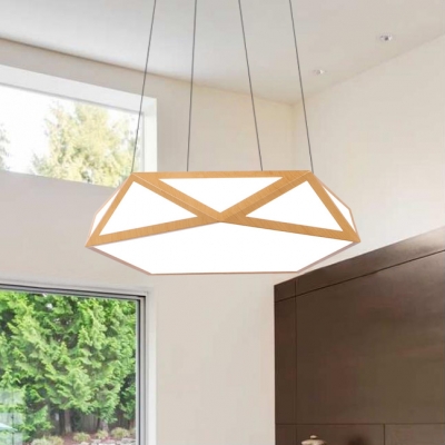 Wooden Diamond LED Pendant Lamp Simple Style Metal and Acrylic Chandelier for Bedroom Kitchen Living Room