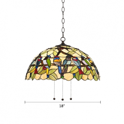 1 Bulb Bird Design Drop Ceiling Lighting Vintage Stained Glass Hanging Light in Multi Color