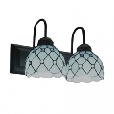 16-Inch Wide Tiffany Style 2-Light Double Wall Sconce with Blue Dome Glass Shade