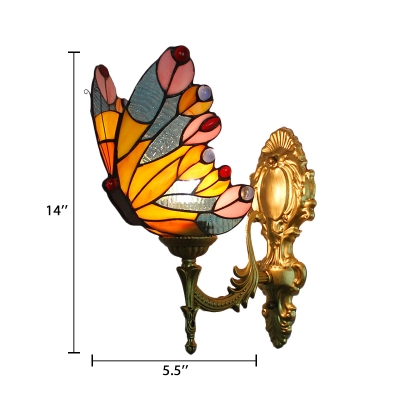Accent Butterfly Wall Lamp Animal Tiffany Style Wall Sconce Stained Glass in Yellow