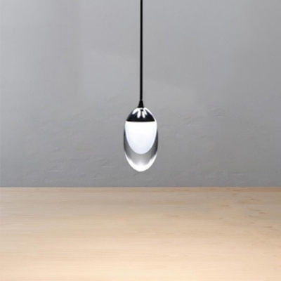 Acrylic Oval Drop Light Modern Style Chrome Finish LED Mini Pendant for Dining Room