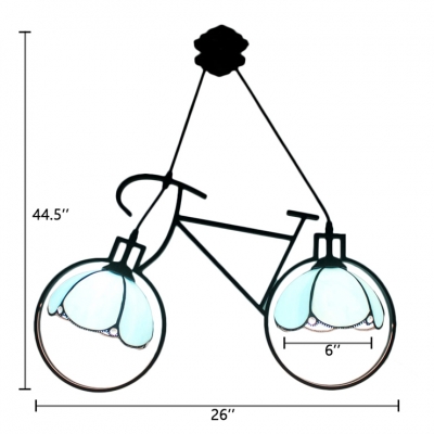 Bicycle Hanging Light Tiffany Vintage Stained Glass 2 Heads Pendant Light for Children Room