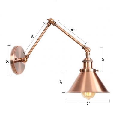 Cone Shade Wall Sconce Retro Style Adjustable Metal Single Bulb Wall Lamp in Copper