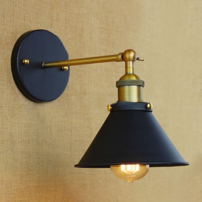 Conical Mini Wall Light Industrial Metal 1 Light Wall Lamp in Antique Brass for Hallway