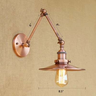 Copper Finish Flared Wall Lamp Industrial Adjustable Iron Single Light Wall Mount Fixture