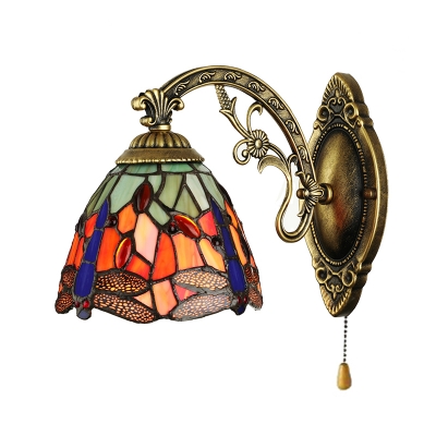 Dragonfly Pattern 6 Inches Width One Light Tiffany Wall Sconce