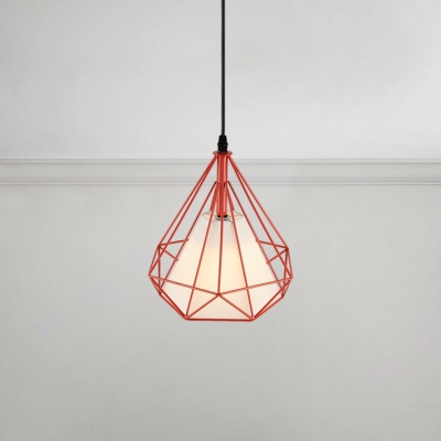 Fabric Geometric Suspended Light Industrial Wire Guard Hanging Light in Red for Restaurant Cafe