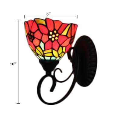 Flower Design Accent Wall Lamp Tiffany Style Stained Glass Wall Sconce in Multicolor