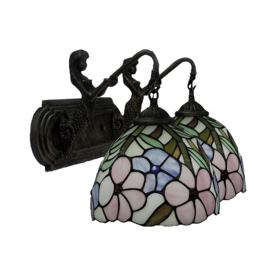 Flower&Leaves Tiffany Stained Glass Shade 2-Light Sconce with Belle Supported Lampbase