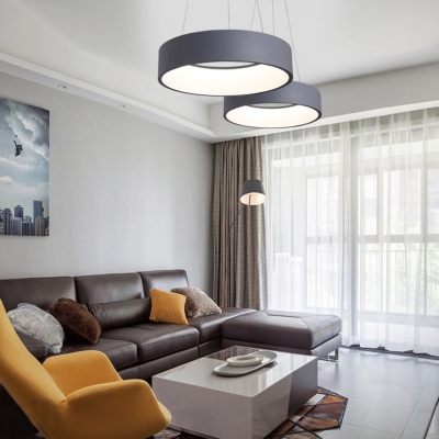 Gray Circle LED Suspension Lights Modern Style Acrylic Shade 1 Light Pendant Lamp for Dining Room Bedroom