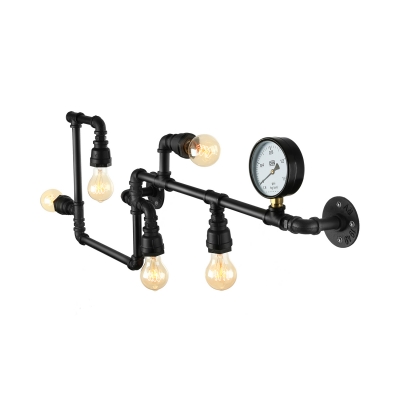 Industrial Pipe 5 Light Wall Light in Wrought Iron 35