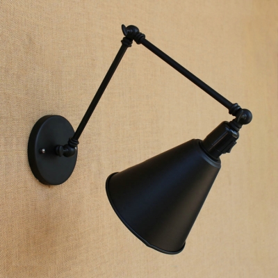 Metal Swing Arm Lighting Fixture Industrial Metal Single Bulb Wall Lamp in Black