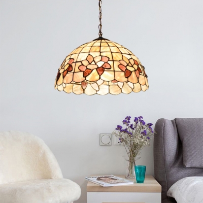 Shelly Hanging Light Tiffany Style Metallic 1 Bulb Ceiling Pendant Light in Beige