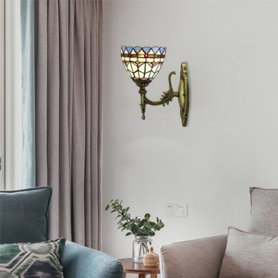 Single Light Bronze Finish Mini Wall Lamp in Tiffany Mediterranean Style