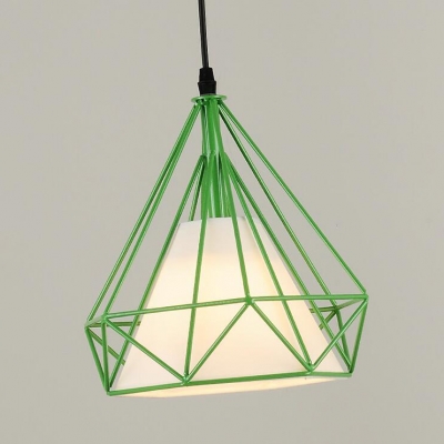 Single Light Geometric Pendant Light Industrial Fabric Shade Suspended Light in Green