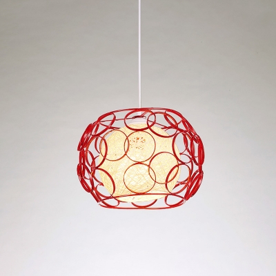 Sphere Shade Cord Hanging Light Vintage Colorful Fabric Shade Drop Light in Green/Red/Yellow
