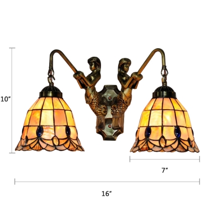 Stained Glass Bell Wall Lamp Tiffany Traditional 2 Heads Wall Mount Light with Mermaid