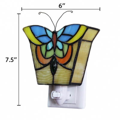 Tiffany Butterfly/Rose Wall Sconce Stained Glass Plug-in Night Light in Multicolor for Bedroom