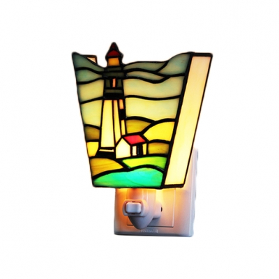 Tiffany Style Beacon Design Sconce Stained Glass Plug-in Night Light in Multicolor for Bedroom Corridor
