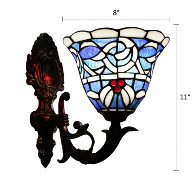 Upward Tiffany Style Bell Design Wall Sconce with Colorful Glass Shade, 8