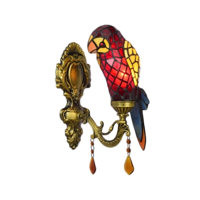 1 Light Parrot Shade Wall Lamp Tiffany Style Stained Glass Decorative Wall Sconce in Red