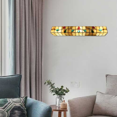 3 Light Rectangle Wall Lamp With Colorful Beads Shelly Tiffany Wall Sconce in Beige