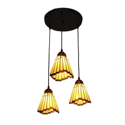 Adjustable Triple Head Geometric Drop Light Tiffany Style Mission Amber Glass Suspended Lamp