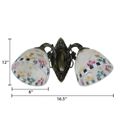 Handmade Shell Two Light Wall Sconce with Tiffany Style Multi-Colored Shade