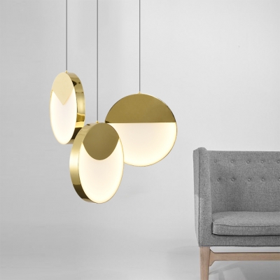 Antique Brass Round Pendant Lighting Post Modern Metal and Acrylic LED Suspension Lamp
