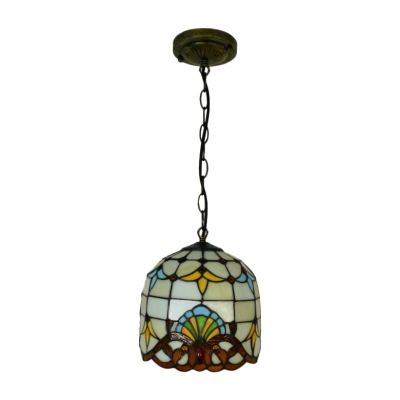 Baroque Style Dome Pendant Light Stained Glass 1 Bulb Suspended Light in Multi Color for Foyer