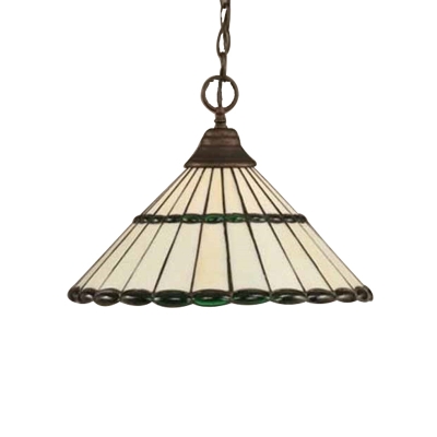 Conical Lighting Fixture Tiffany Style Stained Glass 1 Bulb Hanging Light in Bronze Finish