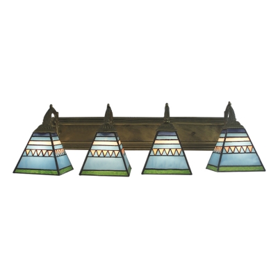 Craftsman Tiffany Pyramid Wall Light Stained Glass 4 Lights Lighting Fixture in Blue/Pink