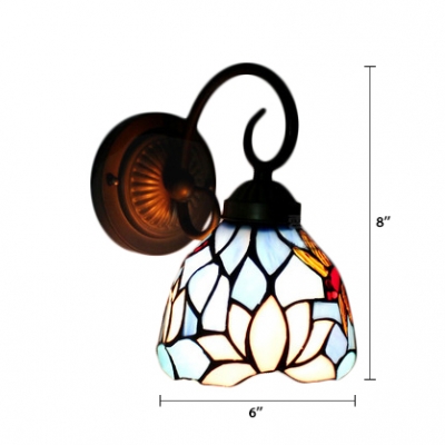 Dragonfly Wall Lamp Tiffany Style Stained Glass Wall Sconce in Rubbed Bronze for Bathroom