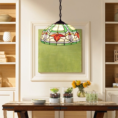 Floral Suspension Light Tiffany Style Adjustable Stained Glass 1 Light Accent Drop Light