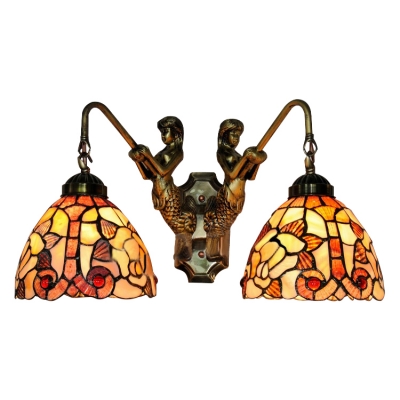 Floral Wall Lamp Tiffany Style Handcrafted Shell Double Heads Wall Sconce in Multicolor
