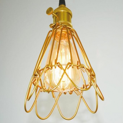 Gold Finish Wire Cage Suspension Light Industrial Steel Single Hanging Lamp for Bar Counter