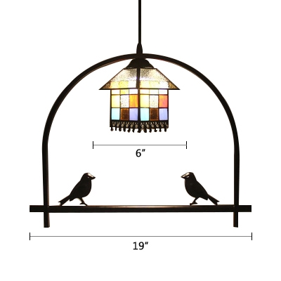 House Design Hanging Light Tiffany Style Stained Glass 1 Head Suspended Lamp in Multicolor