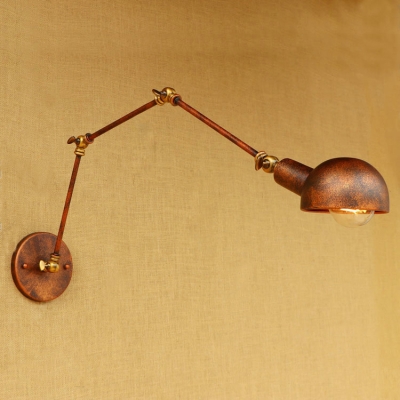 Industrial Swing Arm Wall Sconce Iron 1 Light Lighting Fixture in Rust for Restaurant