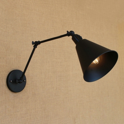 Metal Swing Arm Lighting Fixture Industrial Metal Single Bulb Wall Lamp in Black