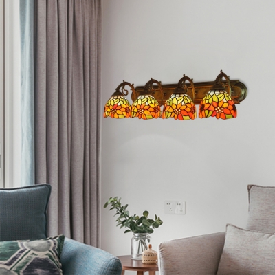 Multicolored Floral Sconce Light Tiffany Retro Style Stained Glass 4 Lights Wall Mount Light