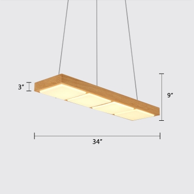Nordic Style Linear Chandelier Metal 3/4/5 Light Hanging Pendant Lighting in Wood Grain Finish